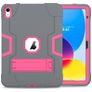 Mobigear ShieldStand Coque iPad 10 (2022) Coque arrière en Plastique rigide,Silicone + Support Amovible - Rose / Gris