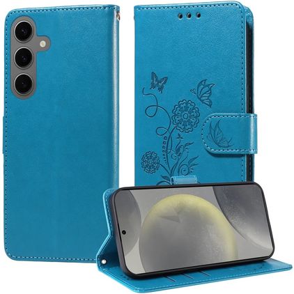Mobigear Flowers Housse Samsung Galaxy S25 Etui Porte-Monnaie - Bleu