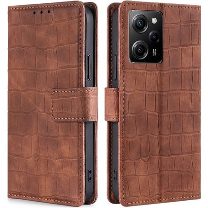 Mobigear Croco Housse POCO X5 Pro Etui Porte-Monnaie - Cognac