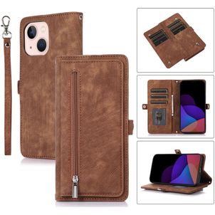 Mobigear Zipper Housse iPhone 14 Etui Porte-Monnaie - Marron