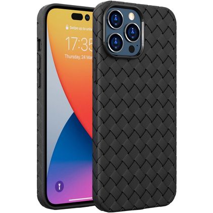 Mobigear Woven Coque iPhone 14 Pro Coque arrière en TPU Souple - Noir