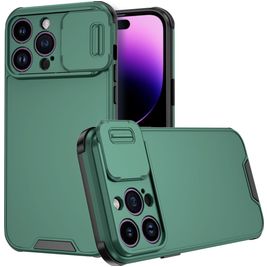 Mobigear Cam Slide Coque iPhone 14 Pro Max Coque arrière Rigide avec Protecteur Lentilles - Vert