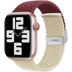 Mobigear Braided Dual Bracelet Nylon Apple Watch Fermeture à pince - 49/46/45/44 mm - Bordeaux / Lumière stellaire