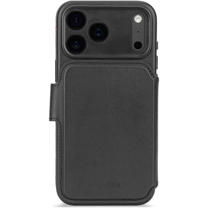 Decoded Detachable Wallet Housse iPhone 17 Pro Max MagSafe Etui avec Coque Détachable en Cuir Véritable Porte-Monnaie - Noir