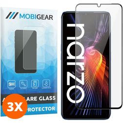 Mobigear Premium Realme Narzo 50 5G Verre trempé Protection d'écran - Compatible Coque - Noir (Lot de 3)