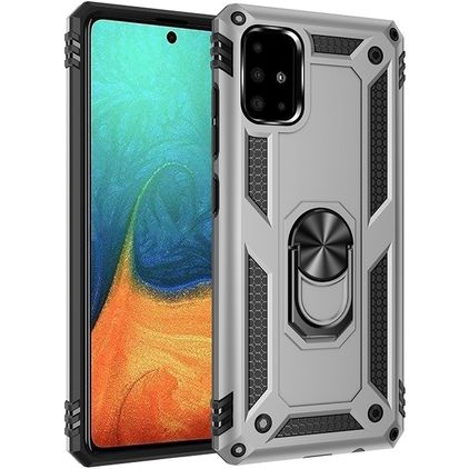 Mobigear Armor Ring Samsung Galaxy A71 Plastique rigide Coque arrière Antichoc avec bague de maintien - Argent