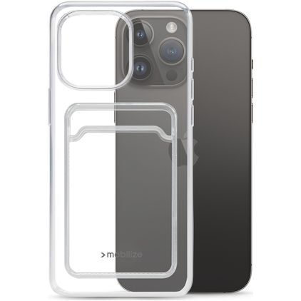 Mobilize Gelly Card Transparent iPhone 14 Pro Max TPU souple Coque arrière avec porte-cartes - Transparent