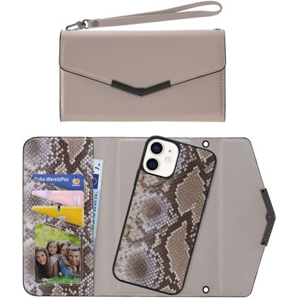 Mobilize Elegant Magnet iPhone 12 Mini Coque Sac à main 2en1 avec coque amovible - Beige Snake