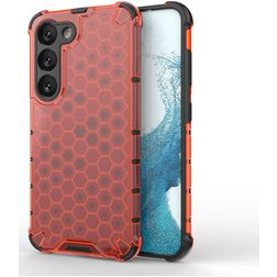 Mobigear Honeycomb Coque Samsung Galaxy S23 Coque arrière Rigide Anti-Chocs - Rouge