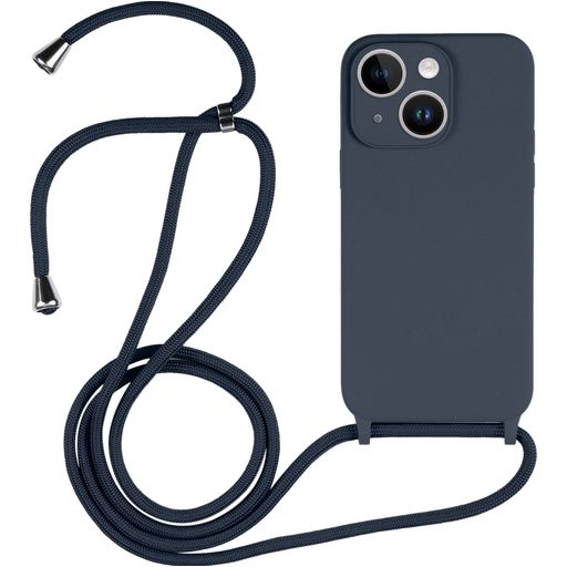 Mobigear Lanyard iPhone 15 Plus Coque avec cordon en Silicone - Dark Blue