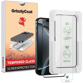 GrizzlyCoat AlignPro iPhone 16 Pro Verre trempé Protection d'écran - Compatible Coque + Cadre d'installation - Noir