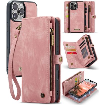 Caseme 008 Housse iPhone 16 Pro Etui avec Coque Détachable Porte-Monnaie - Rose