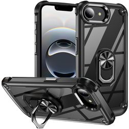 Mobigear Crystal Ring iPhone 16e Plastique rigide Coque arrière avec bague de maintien - Noir