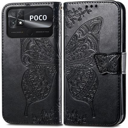 Mobigear Butterfly Housse POCO C40 Etui Porte-Monnaie - Noir
