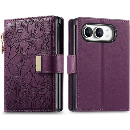 Mobigear Flowers Housse iPhone Duo Etui Porte-Monnaie - Violet