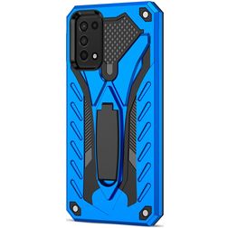 Mobigear Armor Stand Coque Samsung Galaxy A03s Coque arrière Rigide Anti-Chocs avec Support Amovible - Bleu