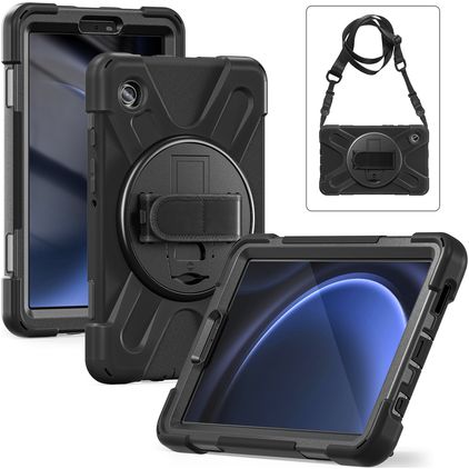 Xccess Survivor All-round Samsung Galaxy Tab A9 (2023) Plastique rigide / Silicone Coque arrière + Bandoulière + Support - Noir
