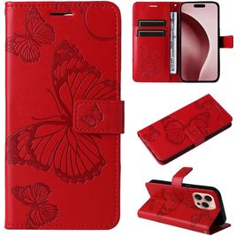 Mobigear Butterfly Housse iPhone 16 Pro Etui Porte-Monnaie - Rouge