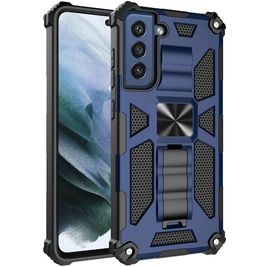 Mobigear Armor Stand Coque Samsung Galaxy S21 FE Coque arrière Rigide Anti-Chocs avec Support Amovible - Bleu