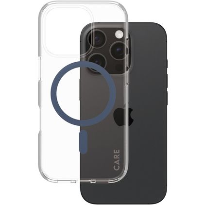 CARE by PanzerGlass Urban Combat iPhone 16 Pro MagSafe Plastique rigide Coque arrière - Transparent / Bleu