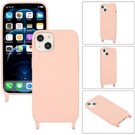 Mobigear Lanyard iPhone 14 Coque avec cordon en Silicone - Rose Mobigear Lanyard iPhone 14 Coque avec cordon en Silicone - Rose