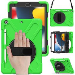 Mobigear SureGrip XGuard Coque iPad 9 (2021) Coque arrière en Plastique rigide,Silicone + Porte-crayon + Bandoulière + Support Amovible - Vert