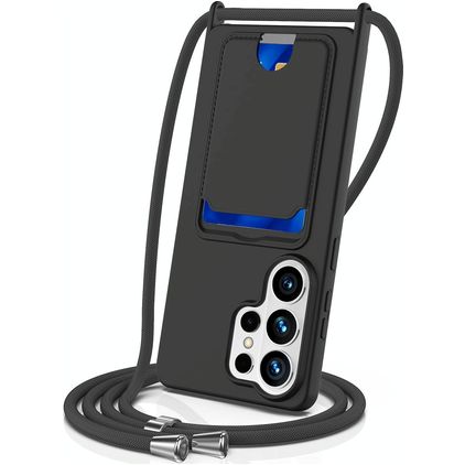 Mobigear Lanyard Card Samsung Galaxy S26 Ultra Coque avec cordon en Silicone et Porte-Cartes - Noir