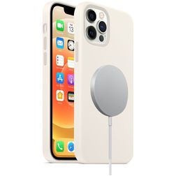 Mobigear Rubber Touch Coque iPhone 12 MagSafe Coque arrière en Silicone - Blanc