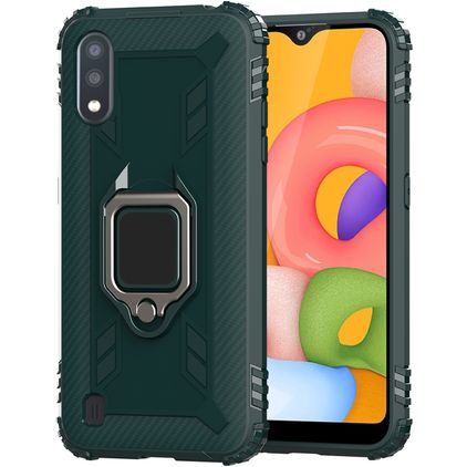 Mobigear Armor Ring Coque Samsung Galaxy A01 Coque arrière en TPU Souple Anti-Chocs avec Anneau-Support - Vert