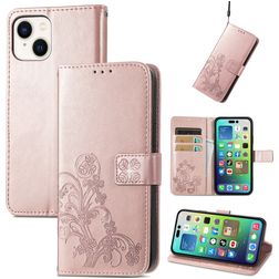 Mobigear Clover Housse iPhone 15 Etui Porte-Monnaie - Rose doré