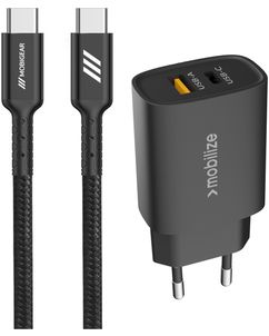 Mobigear Essentials - Simple USB-C Chargeur USB-C 1 mètre Power Delivery 25W - Noir