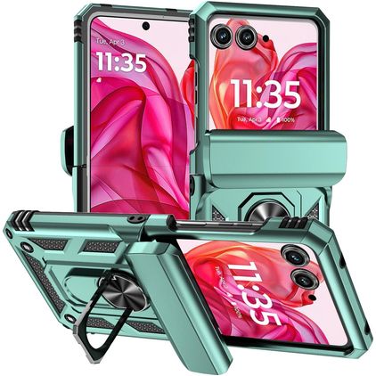 Mobigear Armor Ring Coque Motorola Razr 50 Coque arrière Rigide Anti-Chocs avec Anneau-Support - Vert