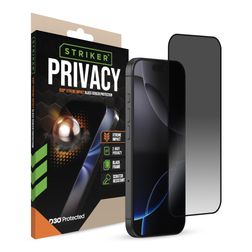 Striker Xtreme Impact Privacy iPhone 16 Pro Verre trempé Protection d'écran - Compatible coque - Noir