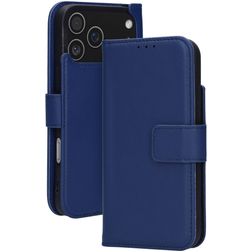 Mobiparts Wallet Housse iPhone 17 Pro Max MagSafe Etui en Cuir Véritable Porte-Monnaie - Bleu