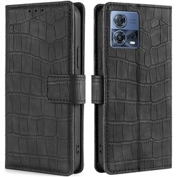 Mobigear Croco Housse Motorola Edge 30 Fusion Etui Porte-Monnaie - Noir