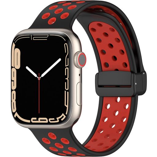Mobigear Sport Plus Mag Bracelet Silicone Apple Watch Fermeture magnétique - 49/46/45/44 mm - Noir / Bordeaux