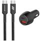 Mobigear Essentials - Double USB / USB-C Chargeur voiture USB-C 1 mètre Power Delivery 48W - Noir