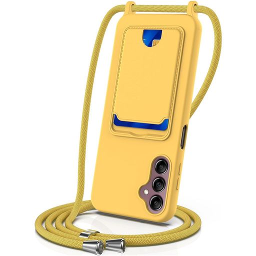 Mobigear Lanyard Card Samsung Galaxy S24 FE Coque avec cordon en Silicone et Porte-Cartes - Jaune