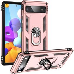 Mobigear Armor Ring Google Pixel 6a Plastique rigide Coque arrière Antichoc avec bague de maintien - Rose doré