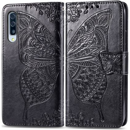 Mobigear Butterfly Housse Samsung Galaxy A70 Etui Porte-Monnaie - Noir