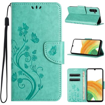 Mobigear Flowers Samsung Galaxy A55 Étui Portefeuille - Vert