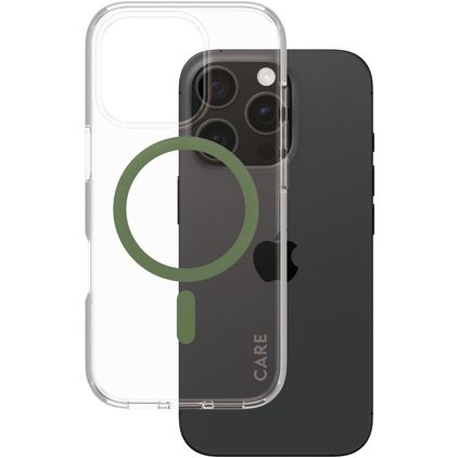 CARE by PanzerGlass Urban Combat iPhone 16 Pro MagSafe Plastique rigide Coque arrière - Transparent / Vert