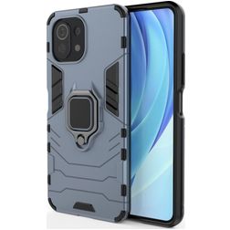 Mobigear Armor Ring Xiaomi Mi 11 Lite Plastique rigide Coque arrière Antichoc avec bague de maintien - Bleu
