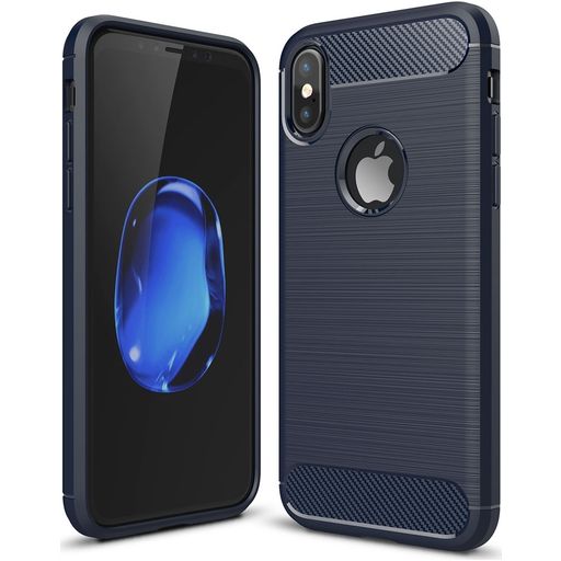 Mobigear Brushed Slim Coque iPhone XS Coque arrière en TPU Souple - Bleu Marin
