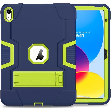 Mobigear ShieldStand Coque iPad 10 (2022) Coque arrière en Plastique rigide,Silicone + Support Amovible - Vert / Bleu Marin