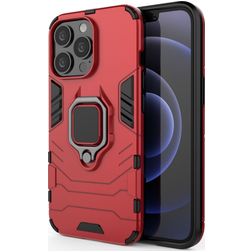 Mobigear Armor Ring Coque iPhone 13 Pro Coque arrière Rigide Anti-Chocs avec Anneau-Support - Rouge