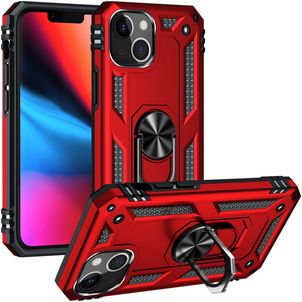 Mobigear Armor Ring Coque iPhone 14 Plus Coque arrière Rigide Anti-Chocs avec Anneau-Support - Rouge
