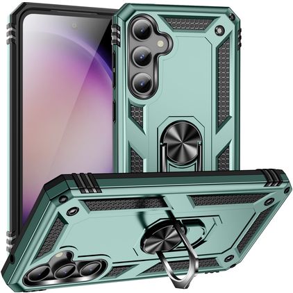 Mobigear Armor Ring Coque Samsung Galaxy S23 FE Coque arrière Rigide Anti-Chocs avec Anneau-Support - Vert