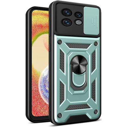 Mobigear Armor Ring Cam Slide Coque Motorola Edge 40 Pro Coque arrière Rigide Anti-Chocs avec Anneau-Support et Protecteur Lentilles - Vert