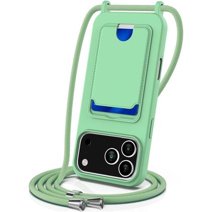 Mobigear Lanyard Card iPhone 18 Pro Max Coque avec cordon en Silicone et Porte-Cartes - Vert